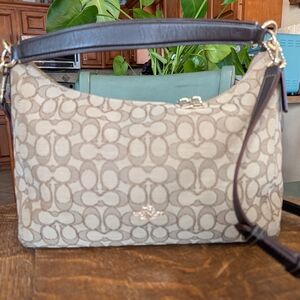 Coach Signature Beige and Brown Shoulder Bag